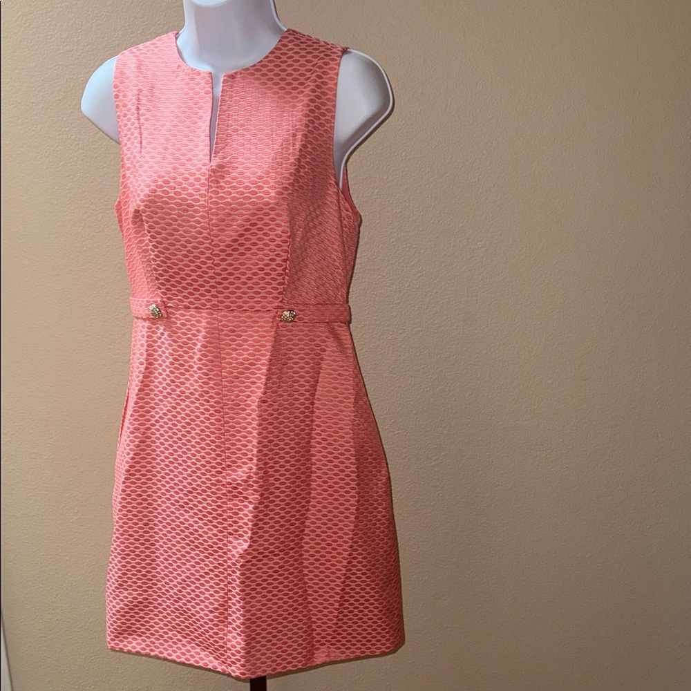Cynthia Steffe Pink Textured Mini Sheath Dress with Rhinestone Buttons Size 4